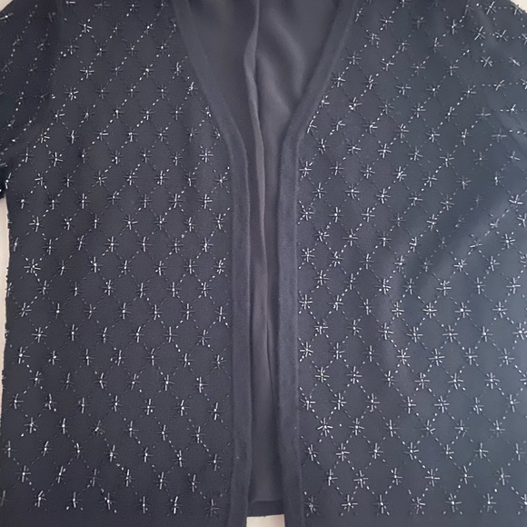 Vintage 90s Ann Taylor Beaded Cardigan V-neck Merino Wool Black Bugle Beads - Picture 14 of 15